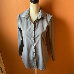 Gray silky button-down blouse